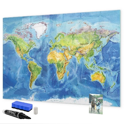 Tableau magnétique effaçable Carte du monde avec emplacements de photos