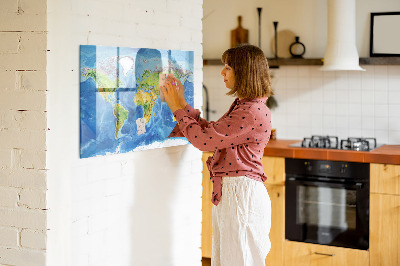 Tableau magnétique effaçable Carte du monde avec emplacements de photos