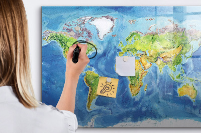 Tableau magnétique effaçable Carte du monde avec emplacements de photos