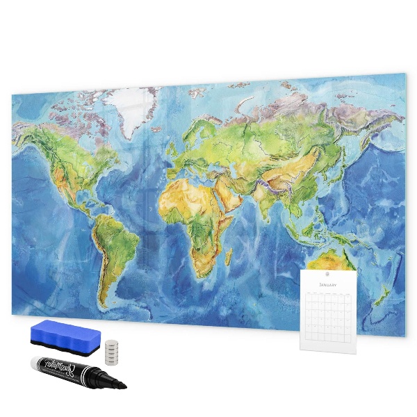 Tableau magnétique effaçable Carte du monde avec emplacements de photos