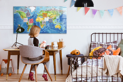 Tableau magnétique effaçable Carte du monde avec emplacements de photos