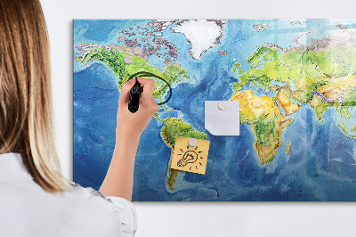 Tableau magnétique effaçable Carte du monde avec emplacements de photos