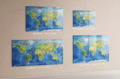 Tableau magnétique effaçable Carte du monde avec emplacements de photos
