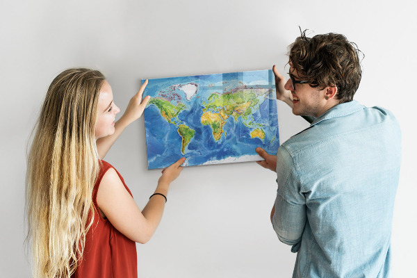 Tableau magnétique effaçable Carte du monde avec emplacements de photos