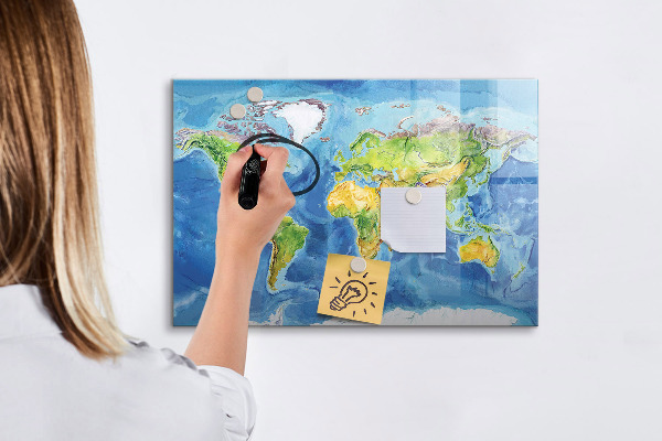 Tableau magnétique effaçable Carte du monde avec emplacements de photos