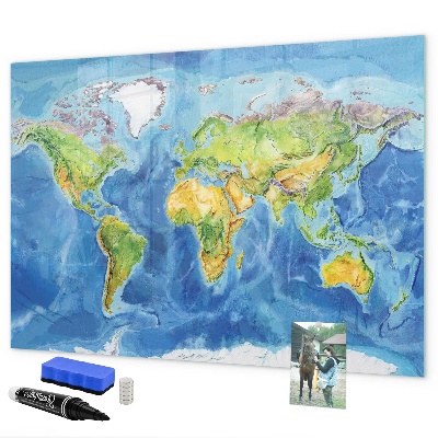 Tableau magnétique effaçable Carte du monde avec emplacements de photos