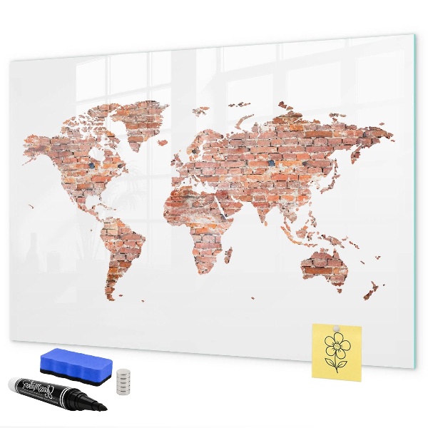 Tableau effaçable magnétique Carte du monde avec photos et notes