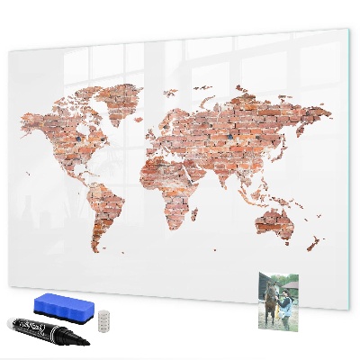 Tableau effaçable magnétique Carte du monde avec photos et notes