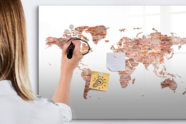 Tableau effaçable magnétique Carte du monde avec photos et notes