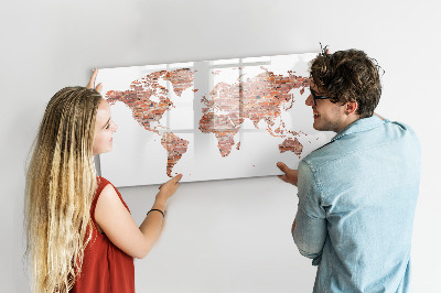 Tableau effaçable magnétique Carte du monde avec photos et notes