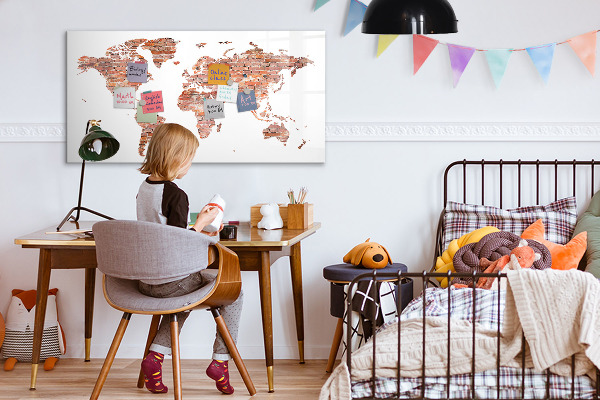 Tableau effaçable magnétique Carte du monde avec photos et notes