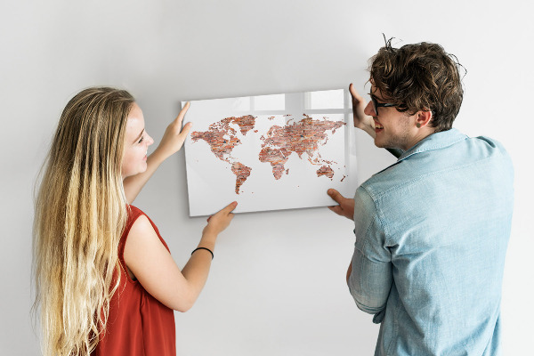 Tableau effaçable magnétique Carte du monde avec photos et notes