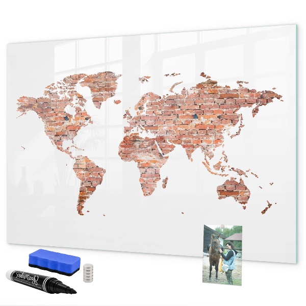 Tableau effaçable magnétique Carte du monde avec photos et notes