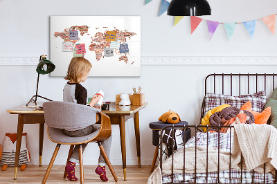 Tableau effaçable magnétique Carte du monde avec photos et notes