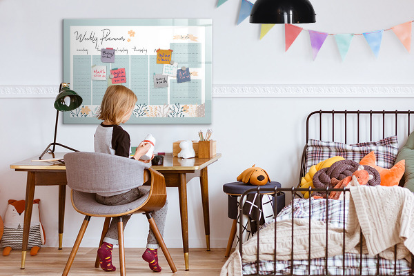 Tableau effaçable magnétique Agenda hebdomadaire avec espace pour photos