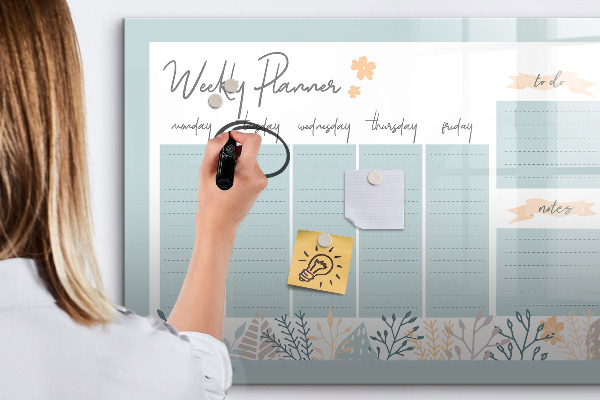 Tableau effaçable magnétique Agenda hebdomadaire avec espace pour photos