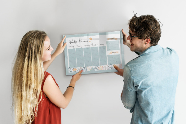 Tableau effaçable magnétique Agenda hebdomadaire avec espace pour photos