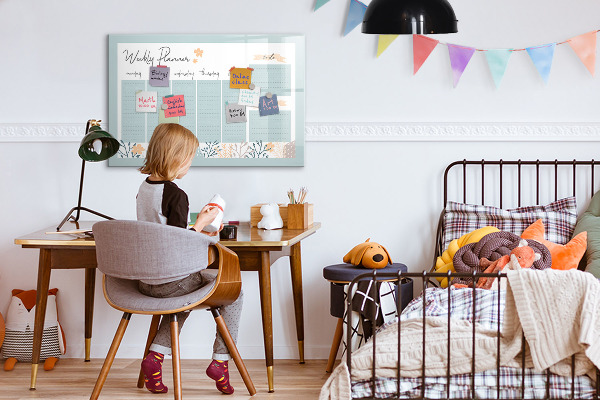 Tableau effaçable magnétique Agenda hebdomadaire avec espace pour photos
