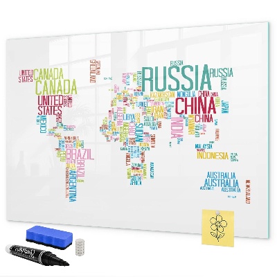 Tableau effaçable magnétique Une carte du monde avec des souvenirs personnels