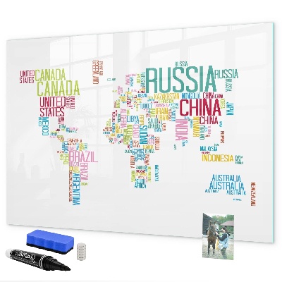 Tableau effaçable magnétique Une carte du monde avec des souvenirs personnels