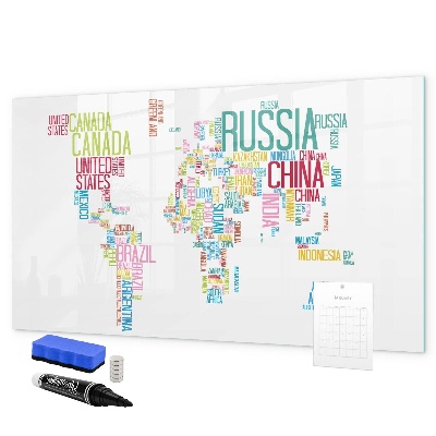 Tableau effaçable magnétique Une carte du monde avec des souvenirs personnels