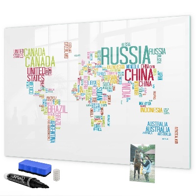 Tableau effaçable magnétique Une carte du monde avec des souvenirs personnels