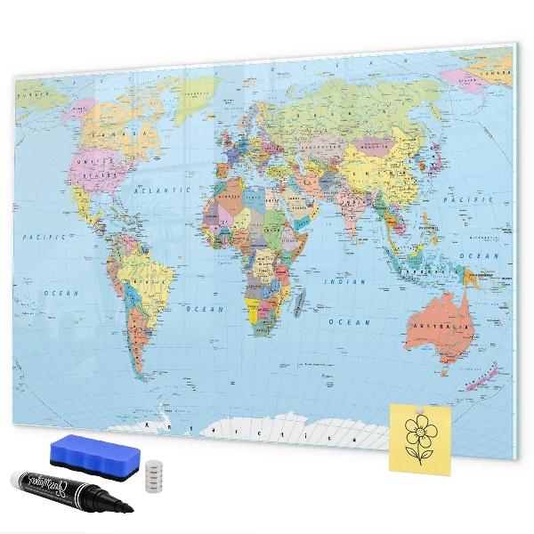 Tableau magnétique effaçable Carte du monde avec photos personnelles