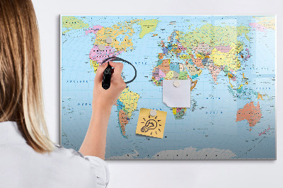 Tableau magnétique effaçable Carte du monde avec photos personnelles
