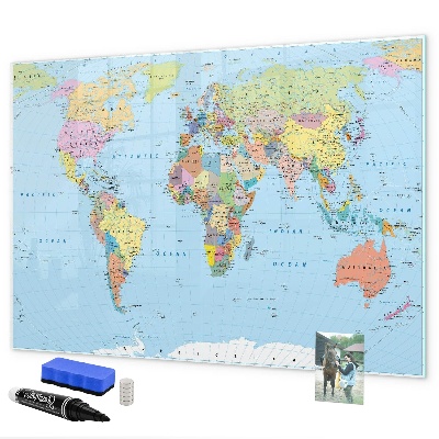 Tableau magnétique effaçable Carte du monde avec photos personnelles