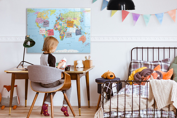 Tableau magnétique effaçable Carte du monde avec photos personnelles