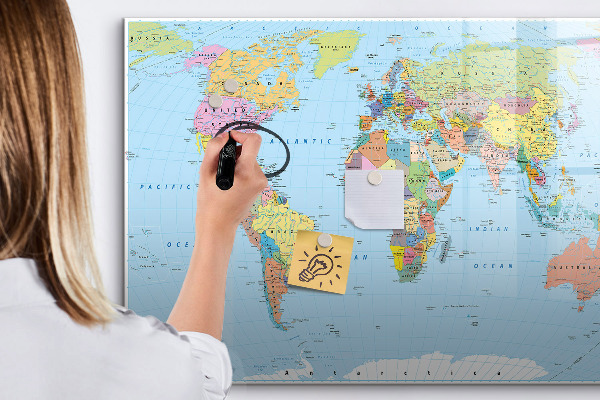 Tableau magnétique effaçable Carte du monde avec photos personnelles