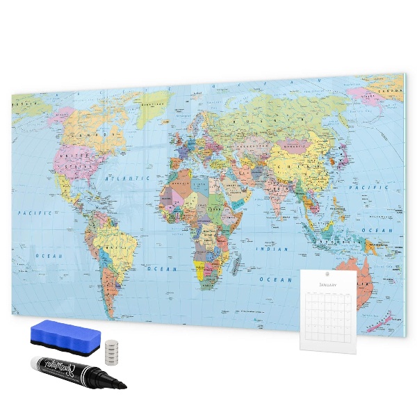 Tableau magnétique effaçable Carte du monde avec photos personnelles