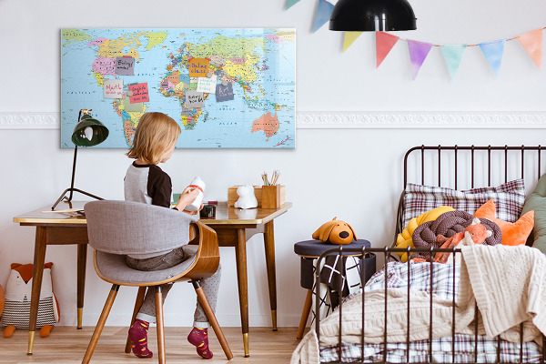 Tableau magnétique effaçable Carte du monde avec photos personnelles
