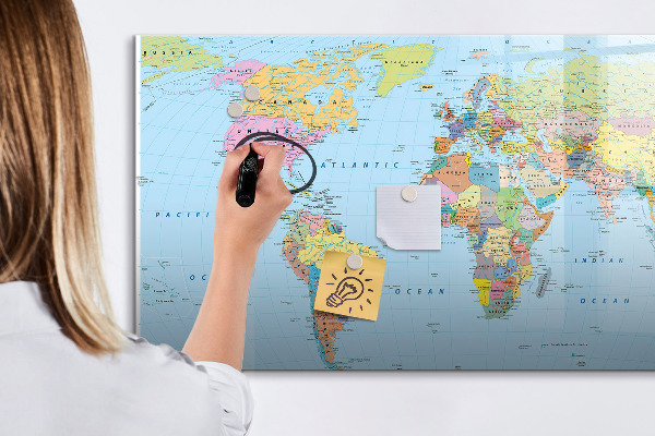 Tableau magnétique effaçable Carte du monde avec photos personnelles