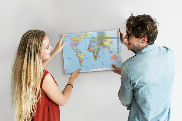 Tableau magnétique effaçable Carte du monde avec photos personnelles