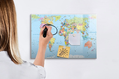 Tableau magnétique effaçable Carte du monde avec photos personnelles
