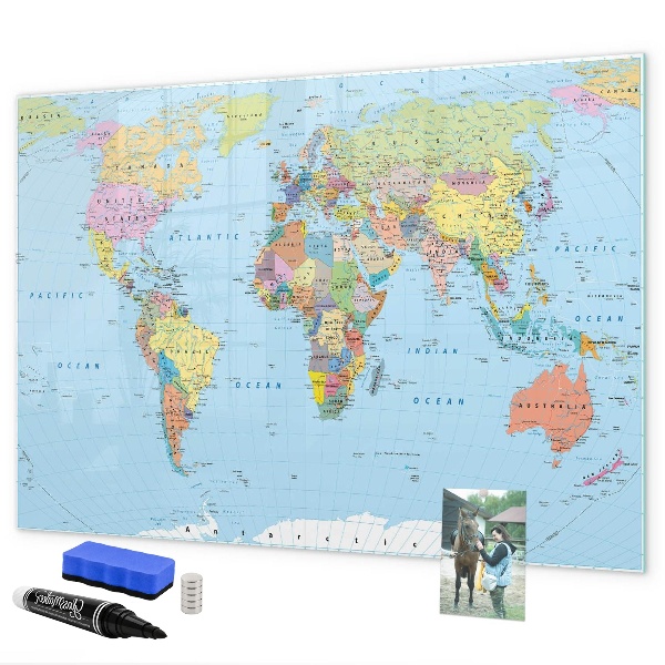 Tableau magnétique effaçable Carte du monde avec photos personnelles