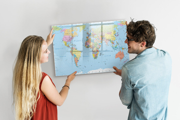 Tableau magnétique effaçable Carte du monde avec photos personnelles
