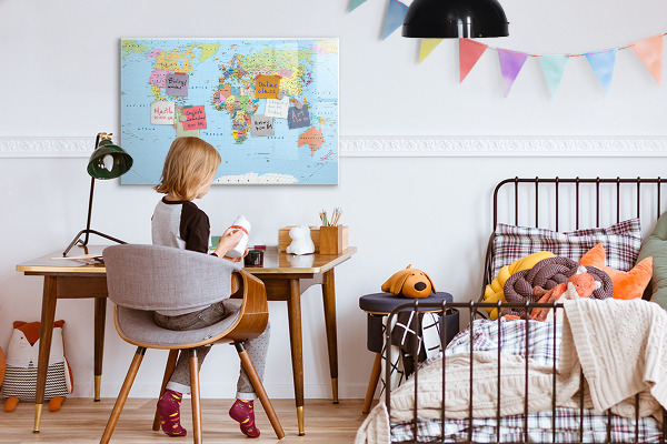 Tableau magnétique effaçable Carte du monde avec photos personnelles
