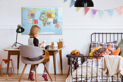 Tableau magnétique effaçable Carte du monde avec photos personnelles