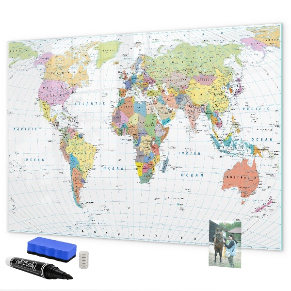 Tableau effaçable magnétique Carte du monde avec photos personnelles