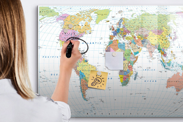 Tableau effaçable magnétique Carte du monde avec photos personnelles