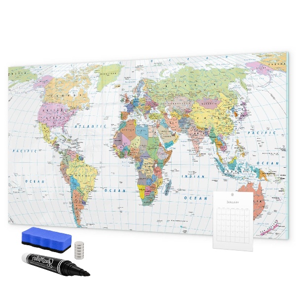 Tableau effaçable magnétique Carte du monde avec photos personnelles