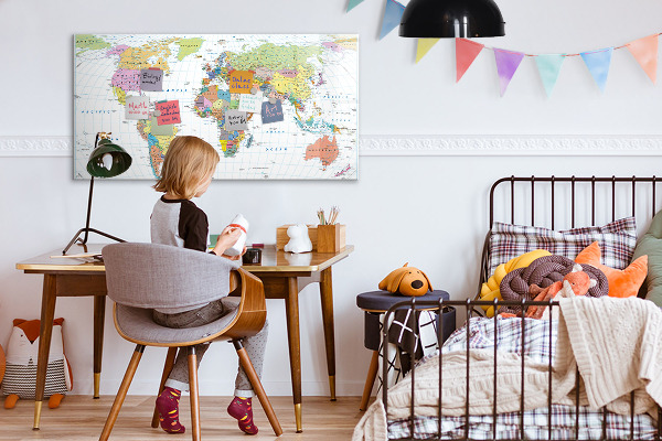 Tableau effaçable magnétique Carte du monde avec photos personnelles