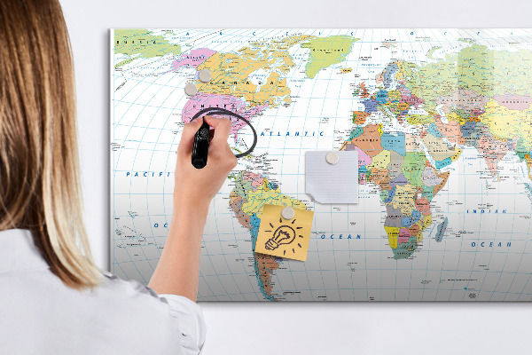 Tableau effaçable magnétique Carte du monde avec photos personnelles
