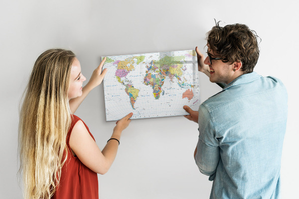 Tableau effaçable magnétique Carte du monde avec photos personnelles