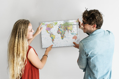 Tableau effaçable magnétique Carte du monde avec photos personnelles