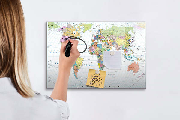 Tableau effaçable magnétique Carte du monde avec photos personnelles