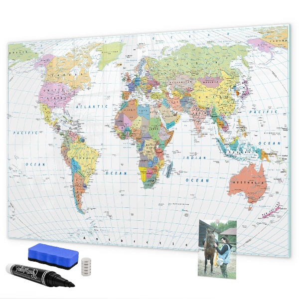 Tableau effaçable magnétique Carte du monde avec photos personnelles