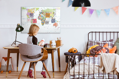 Tableau effaçable magnétique Carte du monde avec photos personnelles